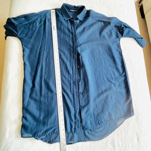 Zara semi sheer blue button down tunic xs - Picture 9 of 13